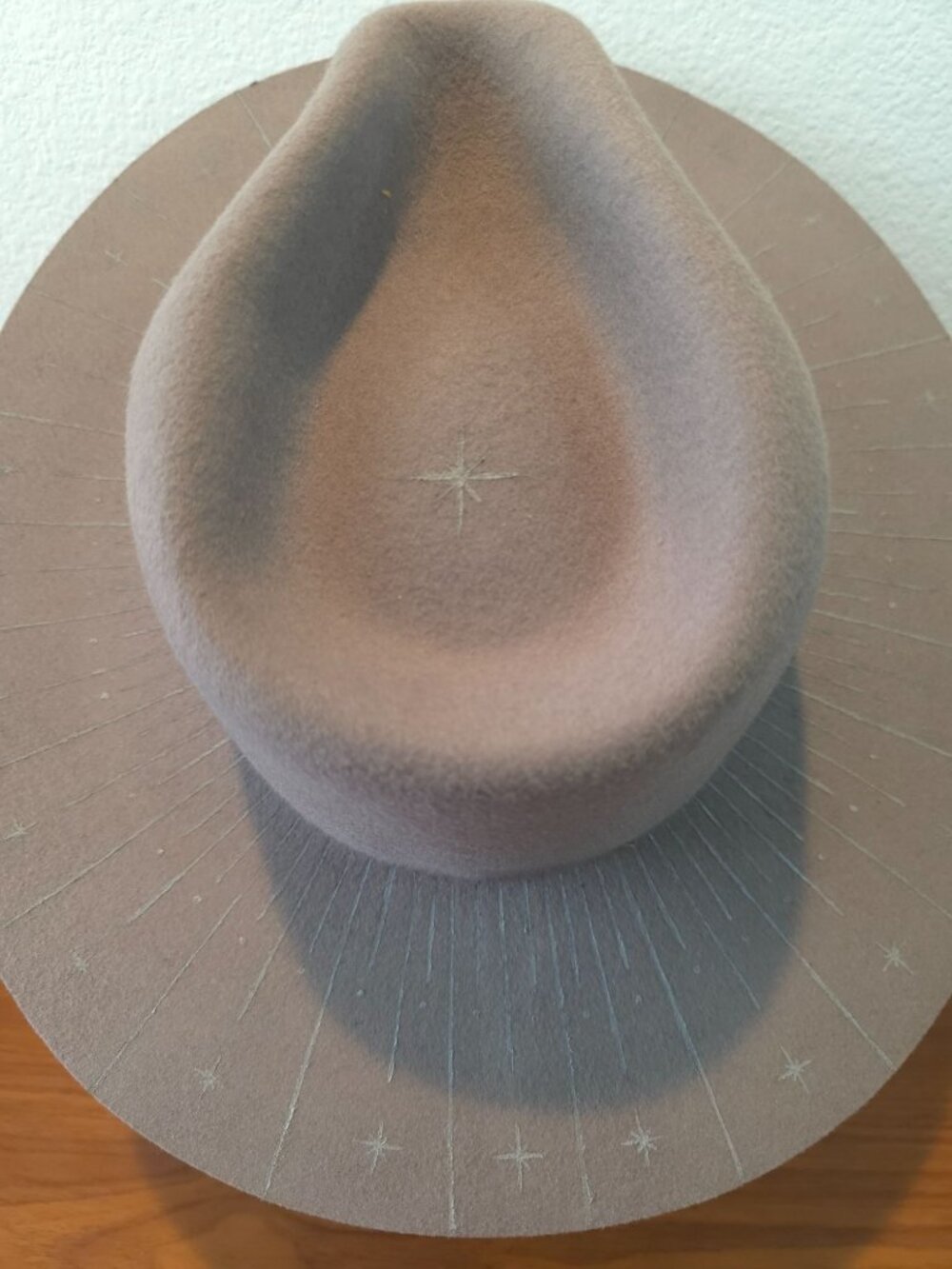 Gray 100% Wool Wide Flat Brim Starburst Design Fedora Hat Sz 7 - Picture 4 of 9